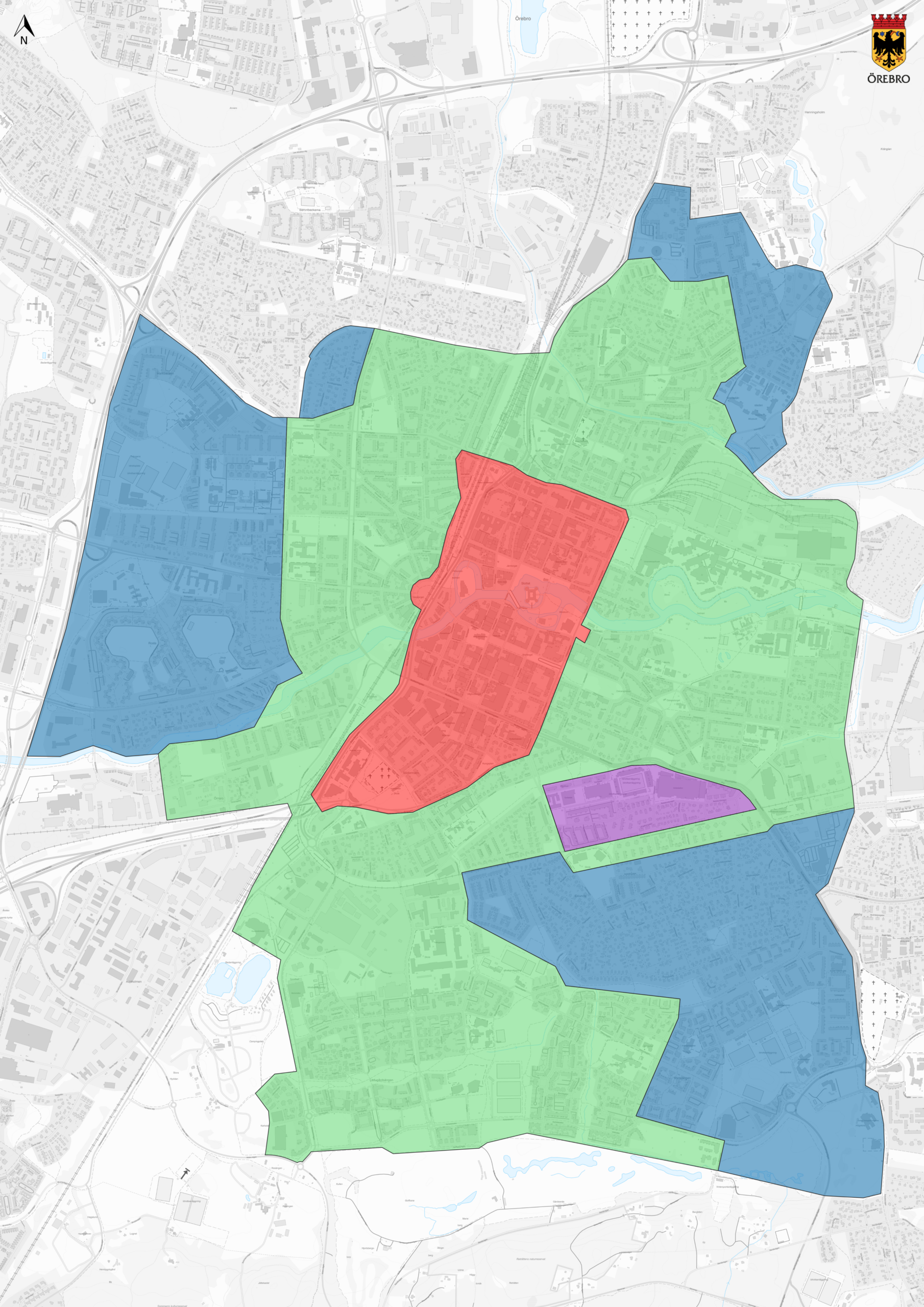 Map of parking zones in Orebro in 2025