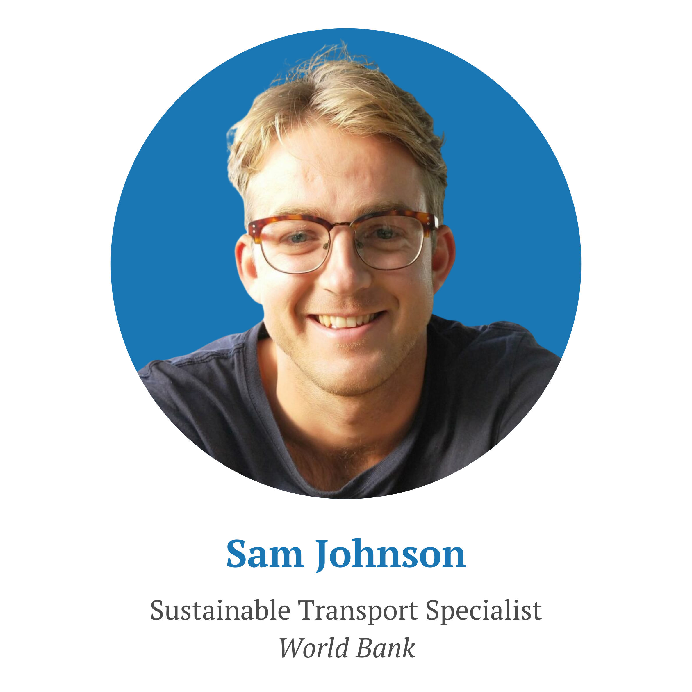 Portrait photo of Sam Johnson. He has blond hair and wears glasses