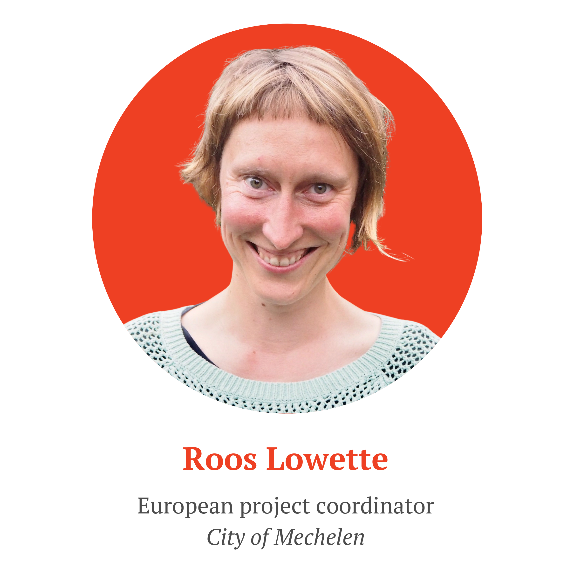 Portrait photo of Roos Lowette. She is a woman in her 30s, with blonde short hair