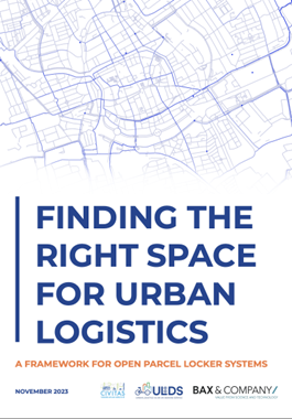 Cover of a leaflet. The title reads "Finding the right space for urban logistics"