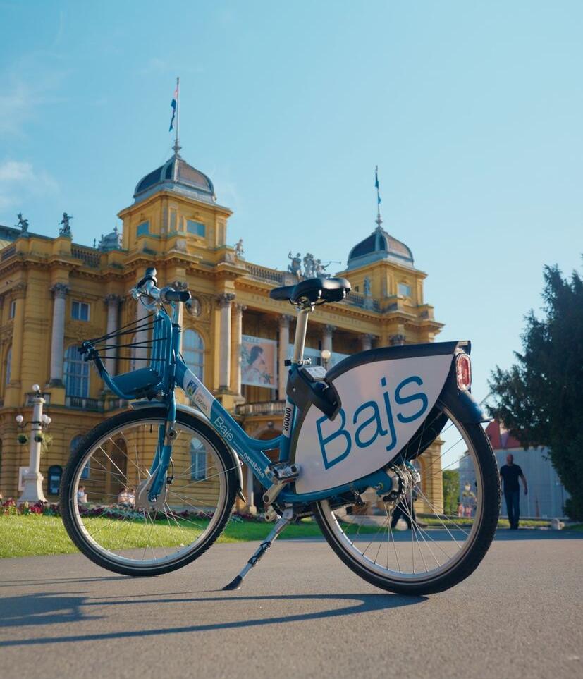 Photo of a parked Bajs bike in Zagreb, Croatia