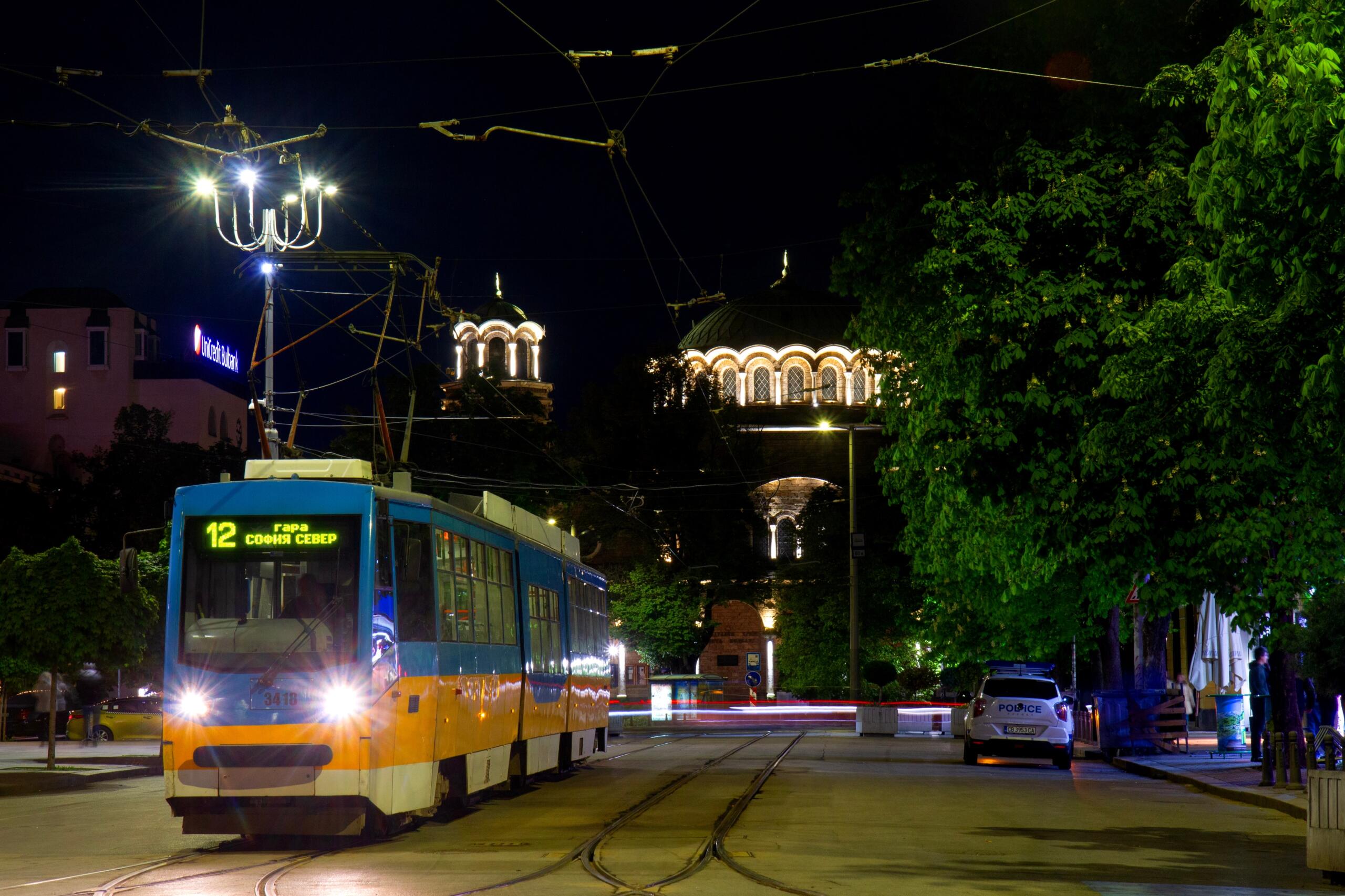 Night tram in Sofia, Bulgaria